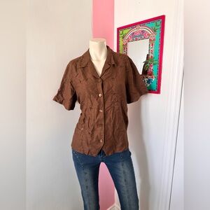 Brown Short Sleeve Button-Up Shirt